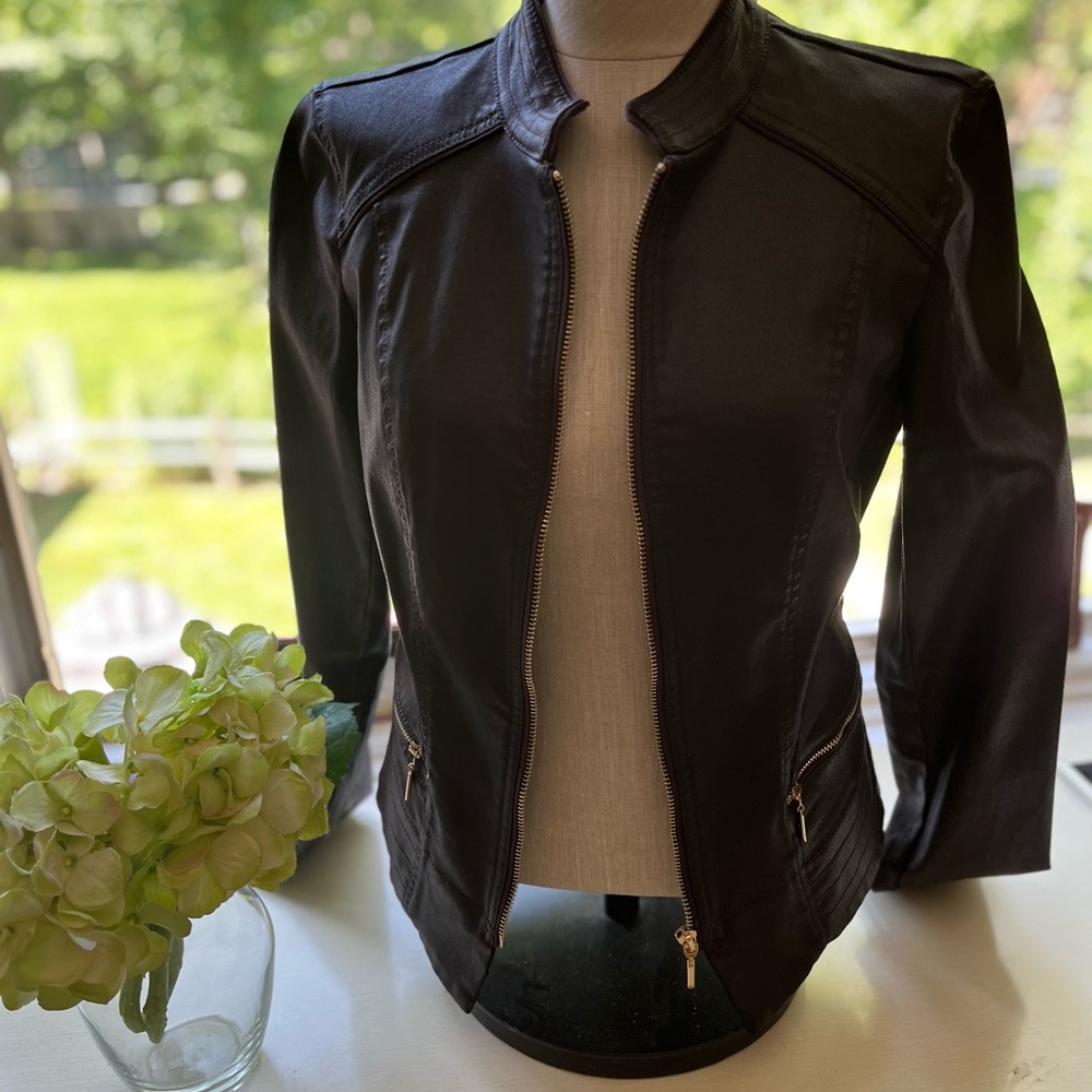 Coated Moto Jacket - Brown